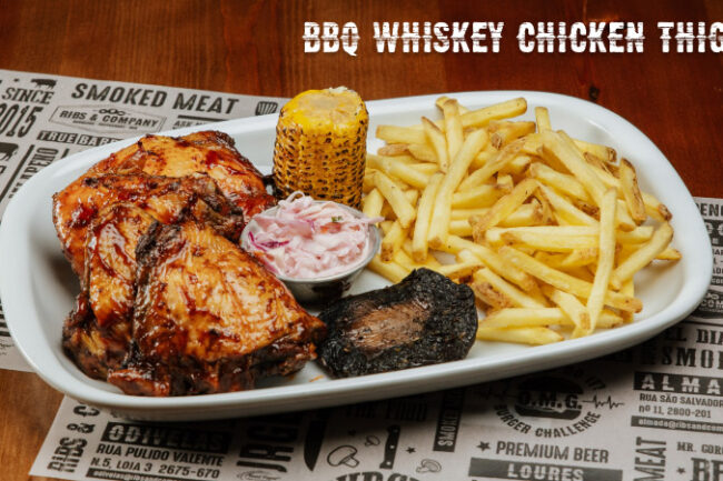 bbq whiskey chicken thighs, ribs & company