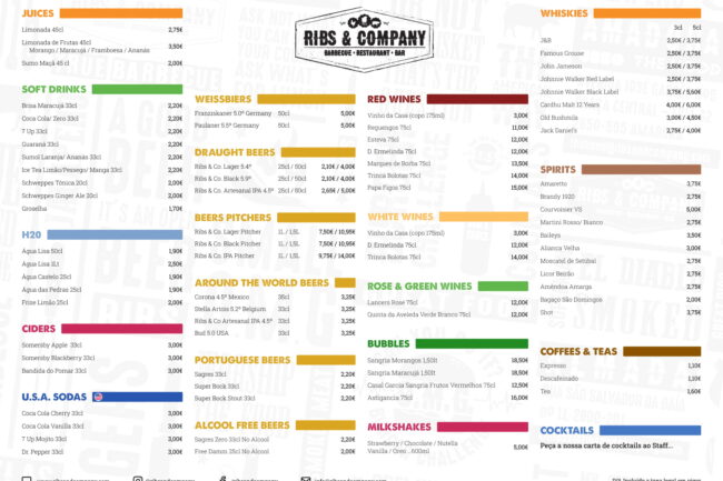 Ribs & Company - Drinks / Bebidas